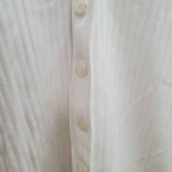 QPS Womens Vintage 80s 90s White Ribbed Cottagecore Lace Embroidered Button Up L - Picture 4 of 8